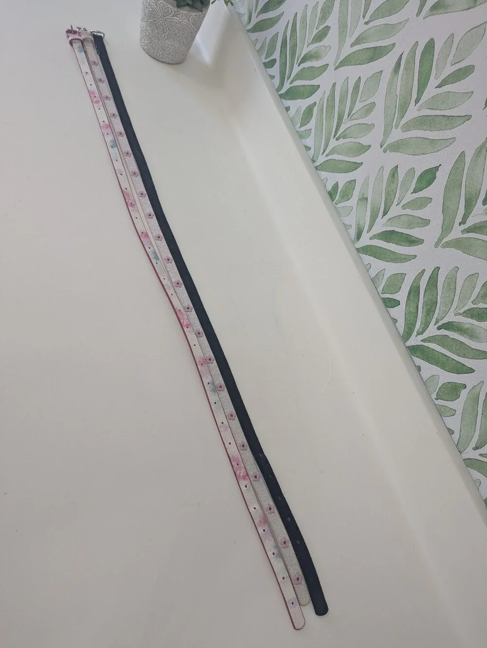 Set of 3 cute skinny belts: Pink floral watercolor, Black Coquette Y2K Feminine